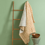 Cotton block print throw, 'Mustard Geometry' - Geometric Pattern Cotton Block Print Throw from India