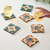 Hand painted wood coasters, 'Vintage Vibe' (set of 6) - Set of 6 Hand Painted Colorful Wood Coasters from India