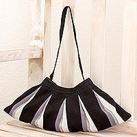 Cotton shoulder bag, 'Shadow Fan' - Cotton shoulder bag