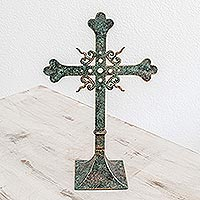 Wrought iron cross, 'Tongues of Fire' - Hand Made Cross Metal Sculpture 