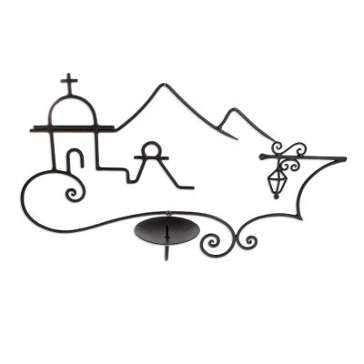 Wrought iron candleholder, 'Colonial Town' - Wrought iron candleholder