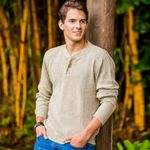 Men's cotton sweater, 'Maya Gentleman' - Unique Handspun Cotton Pullover Sweater