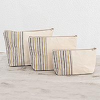 Kosmetiktaschen aus Baumwolle, „Happiness“ (3er-Set) - Artisan Crafted Cotton Cosmetic Travel Bags (3er-Set)