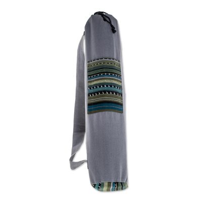Cotton yoga mat bag, 'Atitlan Lake' - Striped Cotton Yoga Bag from Guatemala