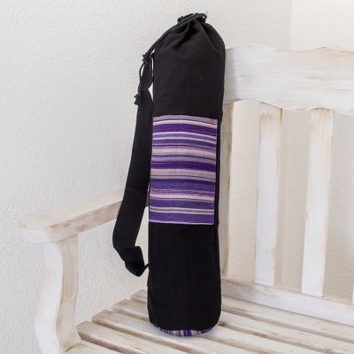 Handmade Black Cotton Yoga Mat Bag Antigua Enchantment