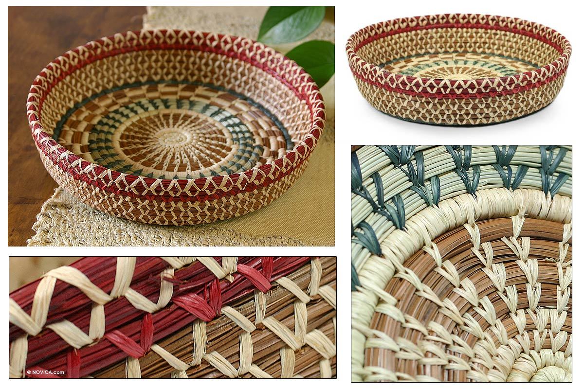 UNICEF Market Handcrafted Natural Fiber Basket Colorful Weave