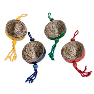 Recycled paper ornaments, 'Dancing Cosmos' (set of 4) - Recycled paper ornaments (Set of 4)