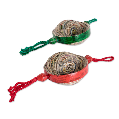 Recycled paper ornaments, 'Dancing Cosmos' (set of 4) - Recycled paper ornaments (Set of 4)