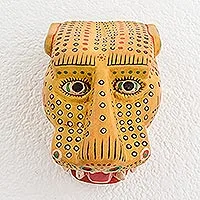 Máscara de madera, 'Maya Jaguar' - Arte de pared de madera único Mascarilla