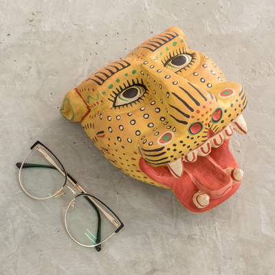 Holzmaske, „Maya Jaguar“ – einzigartige Wandkunstmaske aus Holz
