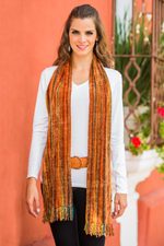 Rayon chenille scarf, 'Heart of the Land' - 100% Rayon from Bamboo Chenille Scarf
