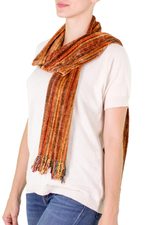 Rayon chenille scarf, 'Heart of the Land' - 100% Rayon from Bamboo Chenille Scarf