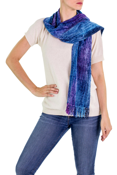 Rayon chenille scarf, 'Winds of Love' - Bamboo chenille scarf