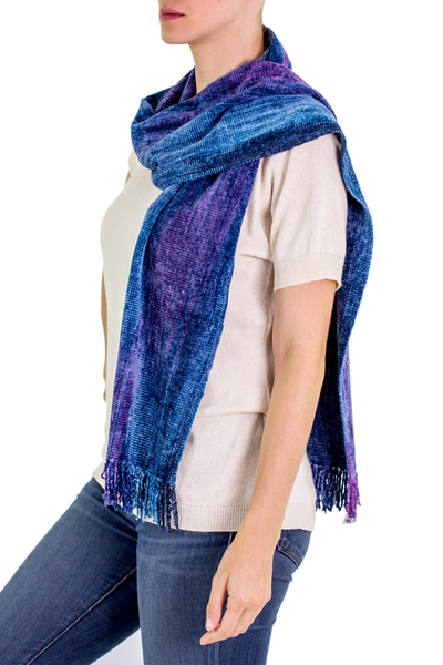 Rayon chenille scarf, 'Winds of Atitlan' - Bamboo Rayon Chenille Scarf Handwoven