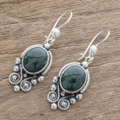 Pendientes colgantes de jade - Pendientes colgantes de jade de buena suerte hechos a mano en plata esterlina
