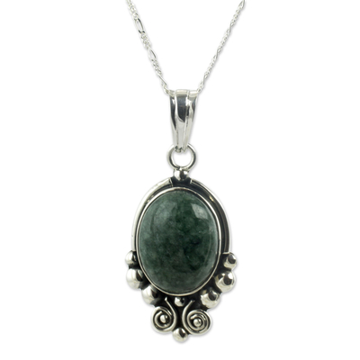 Jade pendant necklace, 'Praise Love' - Sterling Silver Jade Pendant Necklace