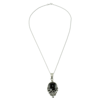 Halskette mit Anhänger aus schwarzem Spinell - Einzigartige Halskette mit Anhänger aus Sterlingsilber