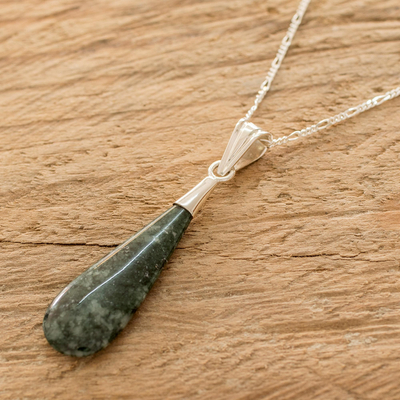 Jade pendant necklace, 'Jungle Dewdrop' - Sterling Silver Pendant Jade Necklace