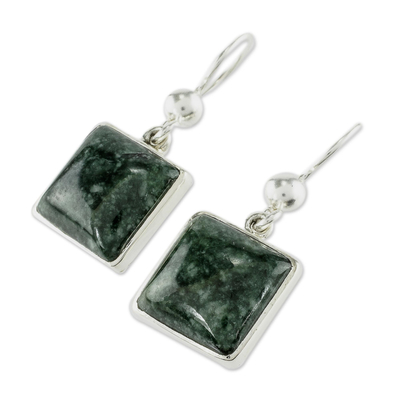 Jade dangle earrings, 'Love's Riches' - Handmade Sterling Silver Jade Dangle Earrings
