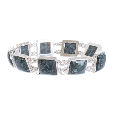 Jade link bracelet, 'Love's Riches' - Handmade Central American Sterling Silver Jade Link Bracelet