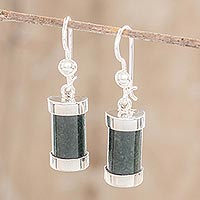 Jade dangle earrings, 'Sweet Maya' - Good Luck Sterling Silver Dangle Jade Earrings