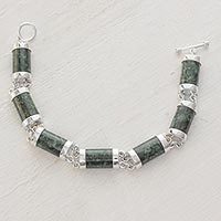 Jade link bracelet, 'Sweet Maya' - Handcrafted Good Luck Sterling Silver Link Jade Bracelet