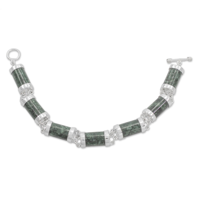 Jade link bracelet, 'Sweet Maya' - Handcrafted Good Luck Sterling Silver Link Jade Bracelet