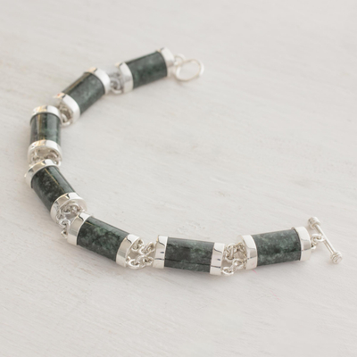 pulsera de eslabones de jade - Pulsera de jade de eslabones de plata de ley de buena suerte hecha a mano