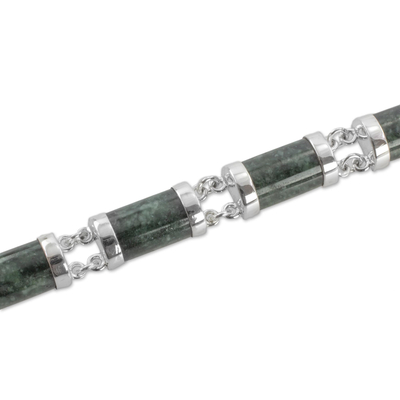 pulsera de eslabones de jade - Pulsera de jade de eslabones de plata de ley de buena suerte hecha a mano