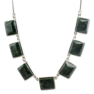 Jade pendant necklace, 'Love Immortal' - Handcrafted Central American Sterling Silver Jade Necklace