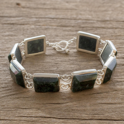 Jade link bracelet, 'Love Immortal' - Unique Sterling Silver Link Jade Bracelet