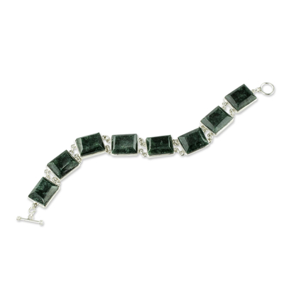 Jade link bracelet, 'Love Immortal' - Unique Sterling Silver Link Jade Bracelet