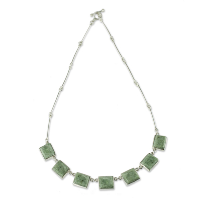 Jade pendant necklace, 'Maya Wisdom' - Good Luck Sterling Silver Pendant Jade Necklace