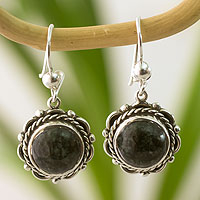 Jade dangle earrings, 'Antigua Sun' - Fair Trade Floral Sterling Silver Dangle Jade Earrings