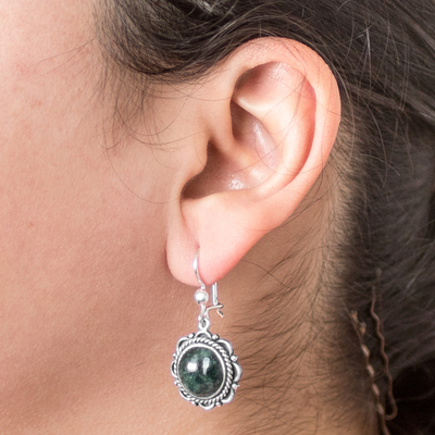 Jade dangle earrings, 'Antigua Sun' - Fair Trade Floral Sterling Silver Dangle Jade Earrings