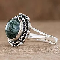 Anillo de cóctel de jade, 'Antigua Sun' - Joyería artesanal Anillo de jade de plata de ley