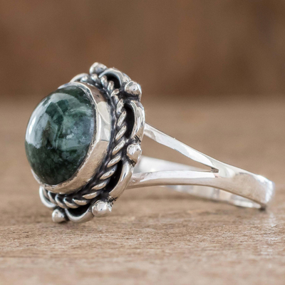 Anillo de cóctel de jade - Anillo de jade de plata de ley de joyería artesanal