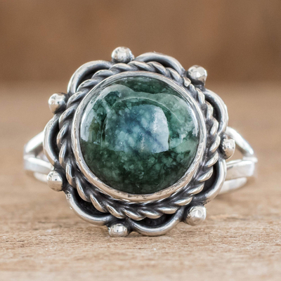 Artisan Jewelry Sterling Silver Jade Ring - Antigua Sun | NOVICA