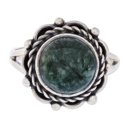 Jade cocktail ring, 'Antigua Sun' - Artisan Jewelry Sterling Silver Jade Ring