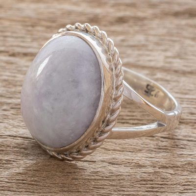 Lavender jade cocktail ring, 'Eternal Love' - Unique Sterling Silver Single Stone Jade Ring