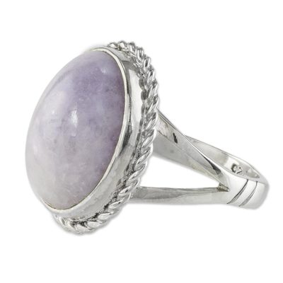 Lavender jade cocktail ring, 'Eternal Love' - Unique Sterling Silver Single Stone Jade Ring