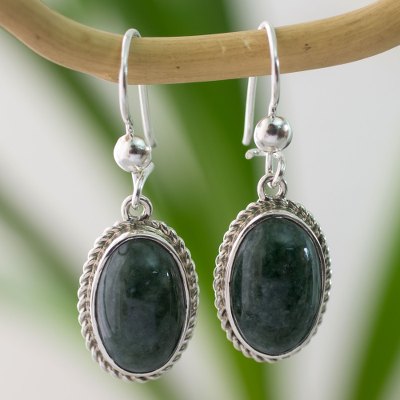 Jade dangle earrings, 'Eternal Love' - Artisan Crafted Good Luck Jade Dangle Earrings