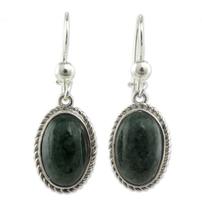 Jade dangle earrings, 'Eternal Love' - Artisan Crafted Good Luck Jade Dangle Earrings