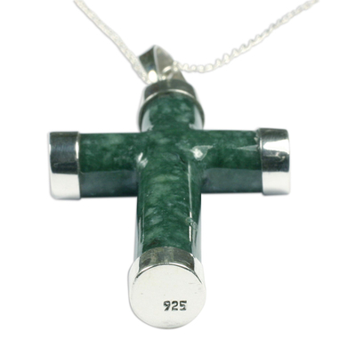 collar de cruz de jade - Collar de cruz con colgante de jade de plata de ley hecho a mano