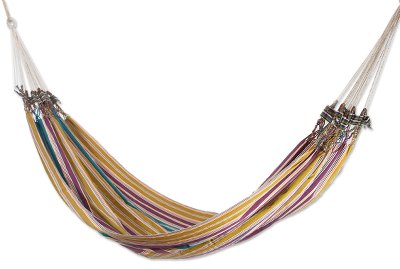 Handmade Guatemalan Cotton Hammock (Single) - Floral Path | NOVICA