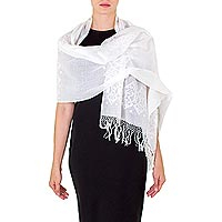 Cotton shawl, 'Natural Word' - Cotton shawl