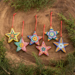 Ceramic ornaments, 'Christmas Star' (set of 6) - Artisan Crafted Ceramic Christmas Ornaments (Set of 6)