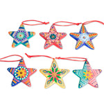 Ceramic ornaments, 'Christmas Star' (set of 6) - Artisan Crafted Ceramic Christmas Ornaments (Set of 6)