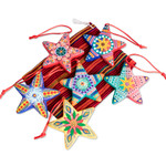 Ceramic ornaments, 'Christmas Star' (set of 6) - Artisan Crafted Ceramic Christmas Ornaments (Set of 6)