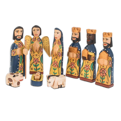 Wood nativity scene, 'Worship' (set of 10) - Fair Trade Nativity Scene Wood Sculpture (Set of 10)